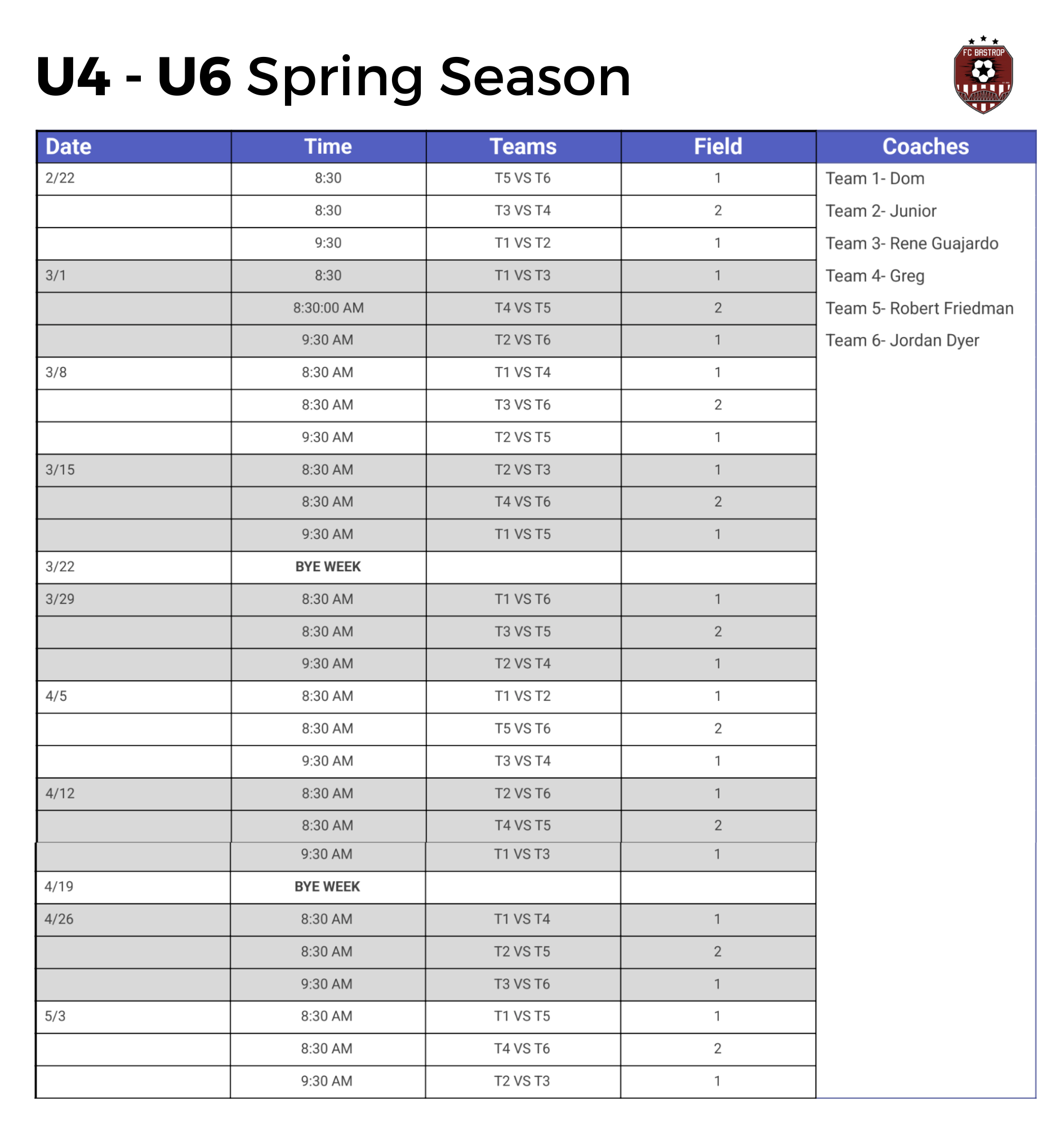 U4-U6 Spring Season