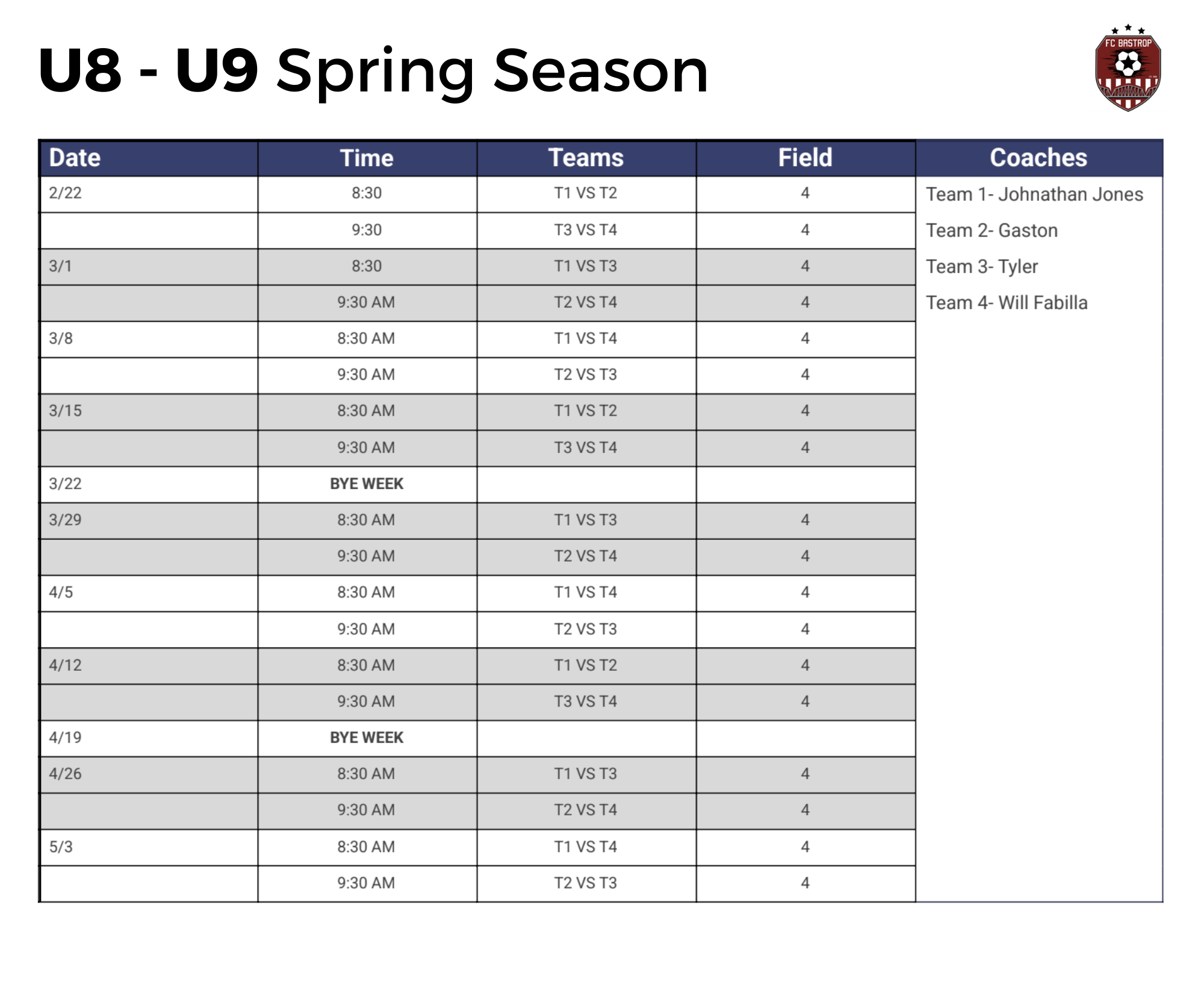 U8-U9 Spring Season